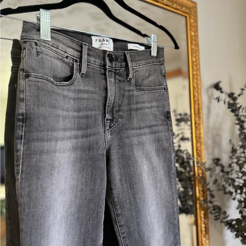 FRAME Grey Skinny Jeans High Rise Designer Denim Model Off Duty Chic Stretch Fit - Picture 8 of 12